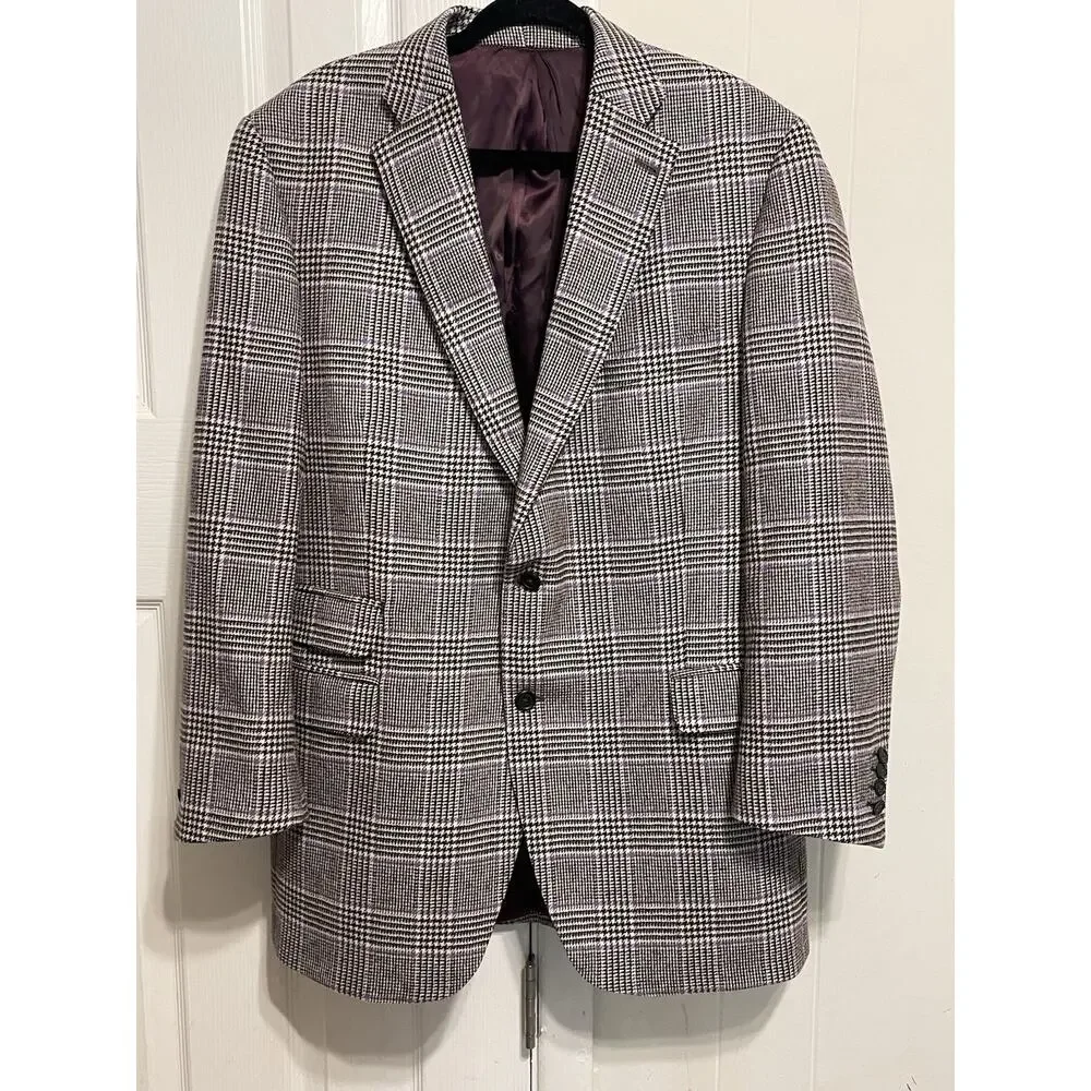 Peter Millar Tweed Houndstooth Wool Cashmere Blazer Sports Coat 46T Canada Union